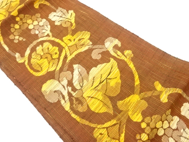 手織り真綿紬葡萄蔓草模様織出し名古屋帯